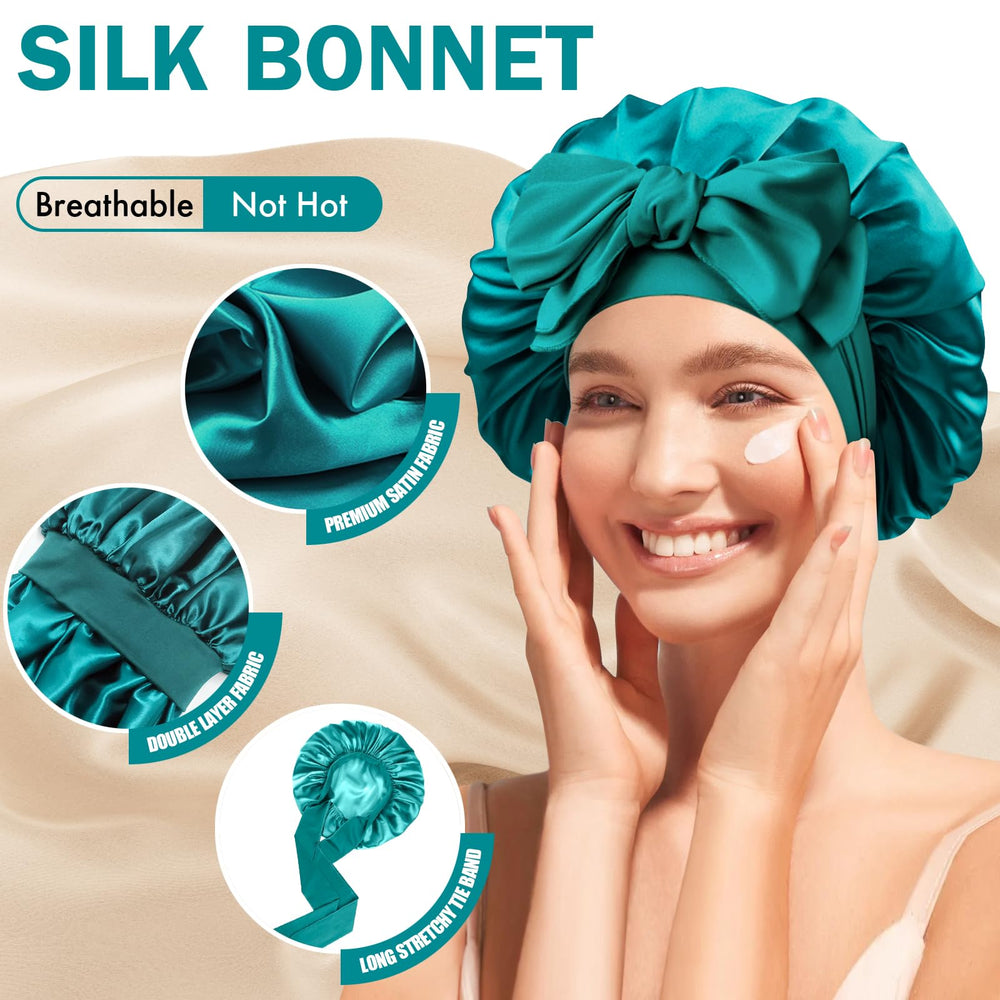 Doitory bonnet held in hand for scale showing roomy size and hair capacity