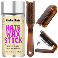 dolahair front packaging showing travel wax stick and smoothing brush benefit portability