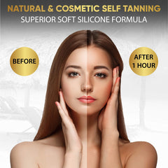 Dolce Black swatch on arm showing deep bronzing result and natural-looking color