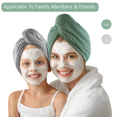 Dolwis towel wrapped around wet hair displaying superior moisture absorption