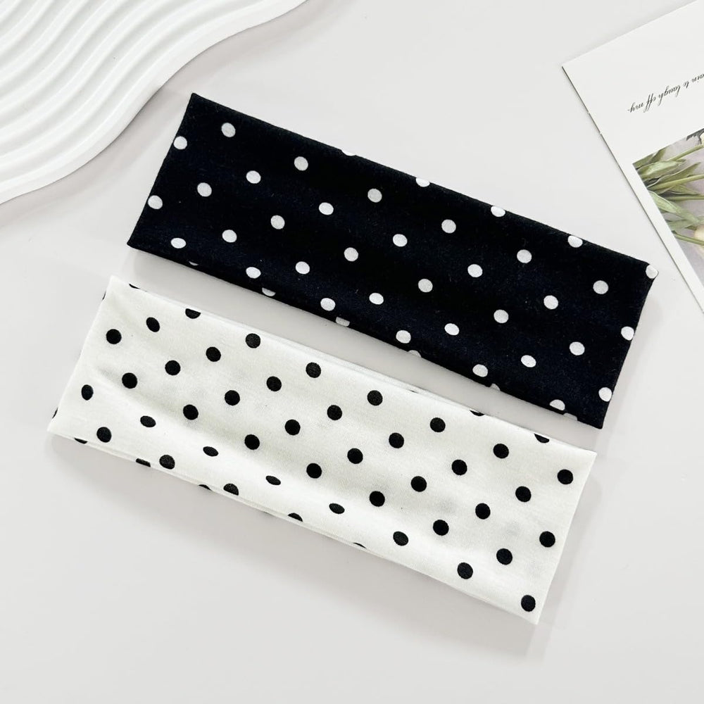 Doneace front view of two polka dot headbands showing patterns and fit benefit
