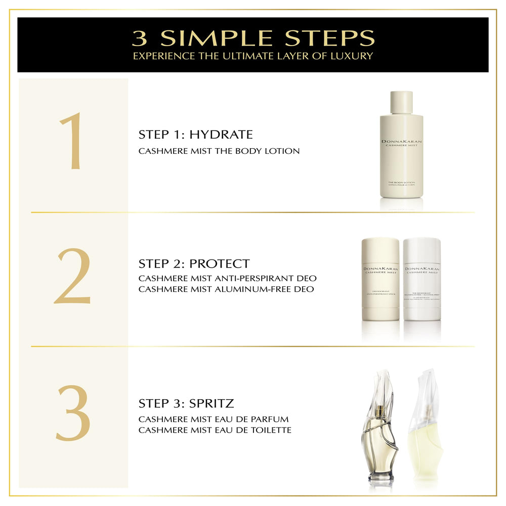 Donna Karan Cashmere Mist next to everyday items showing compact travel-friendly size
