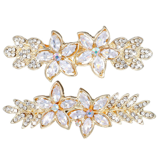 DOPENSPI gold barrette front view showing floral rhinestones and shine benefit