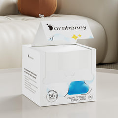 DORAHONEY towel on vanity near cleanser, lifestyle scene promoting simple skincare