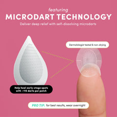Close-up of Dots for Spots microdarts delivering ingredients precisely to a blemish