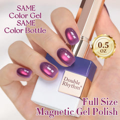 Hand holding 15ml Double Rhythm bottle to show size and portable salon-quality volume
