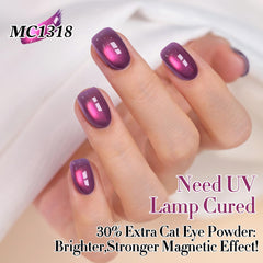 Swatch on fingertips using Double Rhythm amethyst illustrating layered holographic color payoff