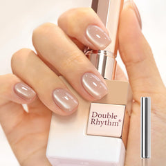 Double Rhythm apricot nude front bottle showing brand and 15ml volume for easy identification