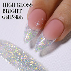 Double Rhythm before and after manicure showing transformed nails with reflective shine