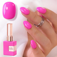 Double Rhythm bottle front showing bright pink shade and glossy finish benefit