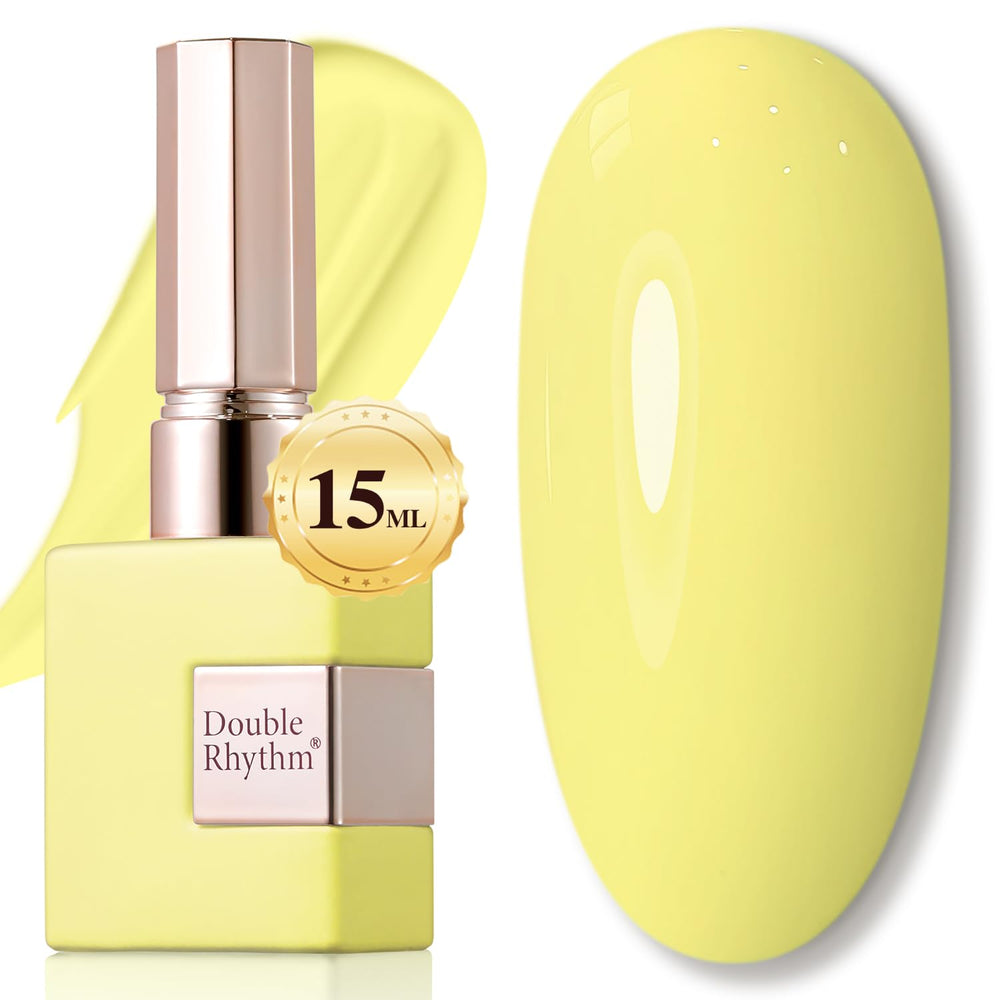 Double Rhythm bottle front view showing consistent light yellow color and professional finish