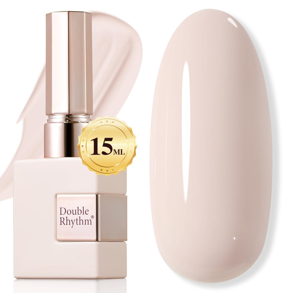 Double Rhythm bottle front showing sheer beige-pink shade and glossy finish