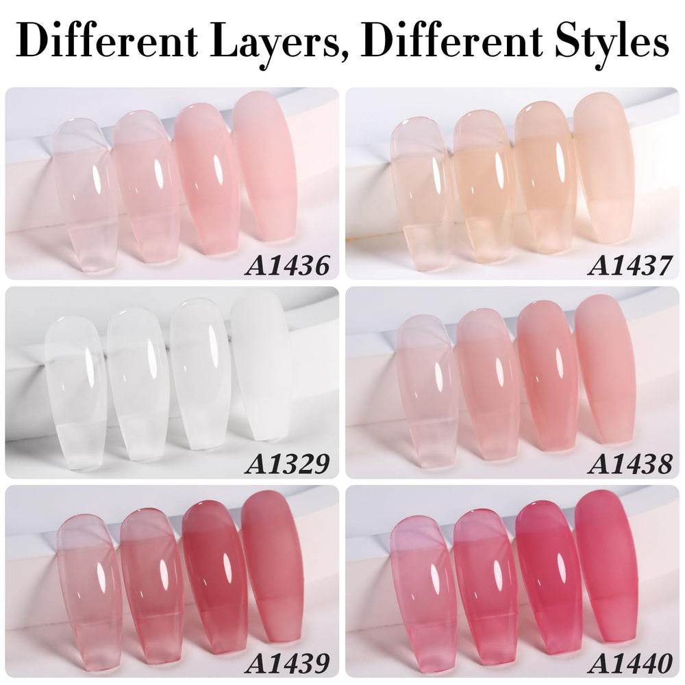 Double Rhythm arranged bottles displaying six jelly sheer pastel colors