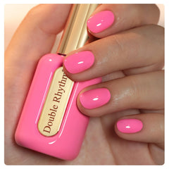 Double Rhythm front packaging showing jelly pink polish and rounded bottle, clear shade choice