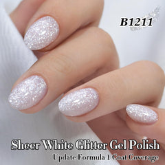 Double Rhythm brush stroke on nail showing smooth application and sparkle