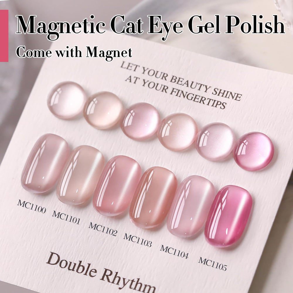 Double Rhythm cat-eye magnet demo forming reflective stripe for striking nails