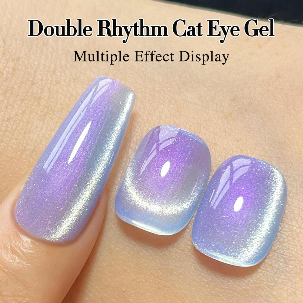 Double Rhythm nail with defined cat-eye stripe showcasing magnetic shimmer benefit