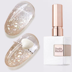 Double Rhythm bottle front packaging showing champagne golden shimmer benefit
