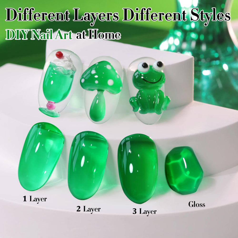 Hand with nails painted Crystal Green by Double Rhythm demonstrating natural translucent finish