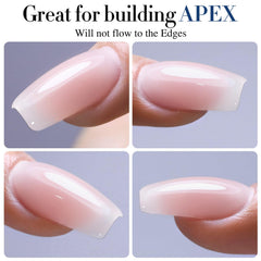 Double Rhythm cured nail showing high-gloss milky pink finish for long-lasting shine