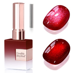 Double Rhythm bottle front view showing dark cherry color and label benefit