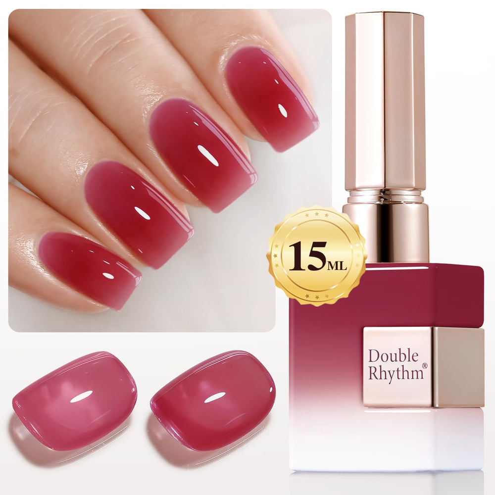 Double Rhythm front bottle view showing dark rose red shade and quick selection benefit