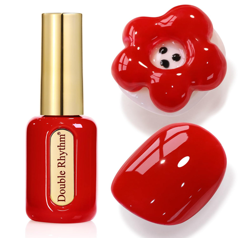Double Rhythm deep red front bottle showing color and gold cap for elegant storage