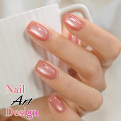 Double Rhythm finished manicure on dark base displaying vivid holographic cat-eye contrast