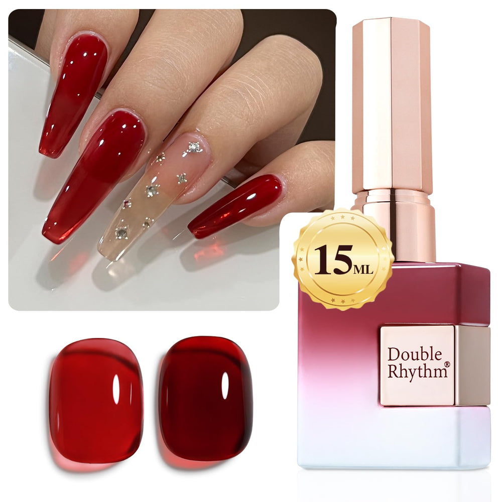 Double Rhythm front bottle blood red showing true shade and matching bottle for preview