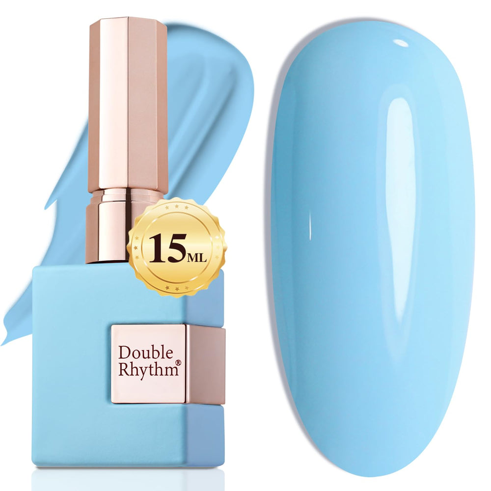 Double Rhythm front bottle light blue showing compact 15ml size and glossy finish