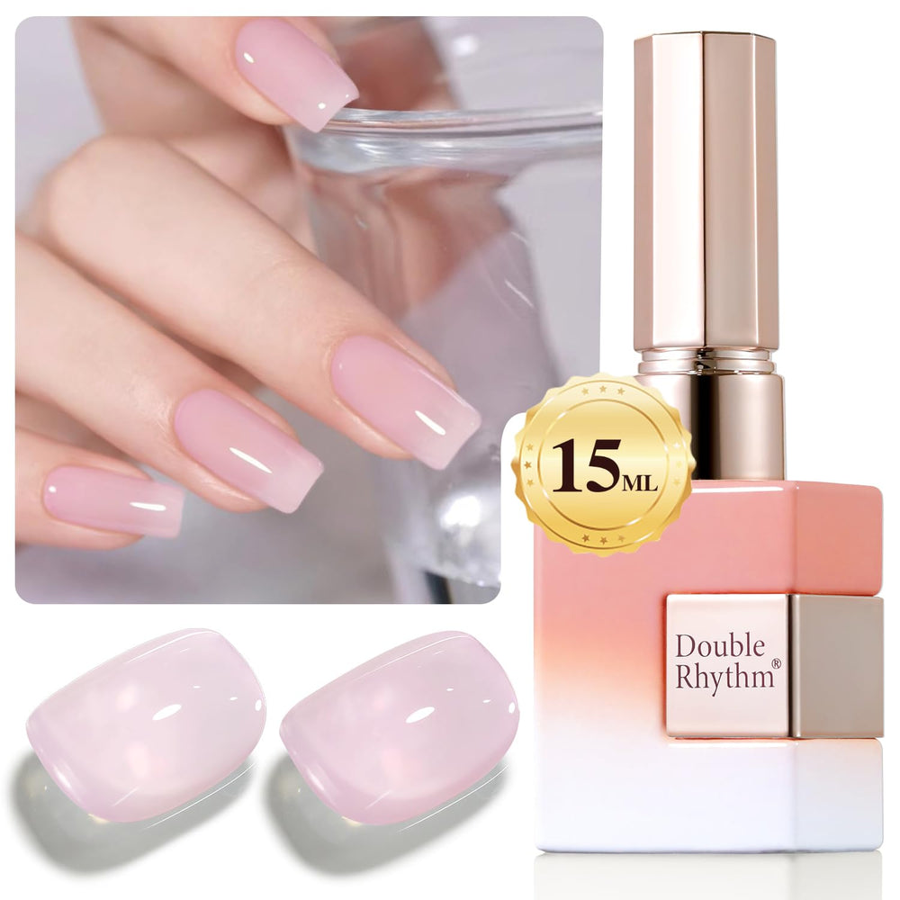 Double Rhythm front bottle showing light pink jelly-milky shade and brand clarity