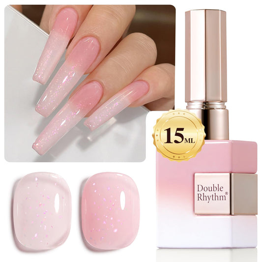 Double Rhythm front bottle milky pink showing glossy finish and buildable translucency