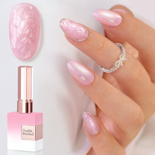 Double Rhythm front bottle showing pearl nude color and benefit of salon finish