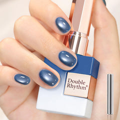 Double Rhythm front bottle sky blue shows color and shimmer benefit