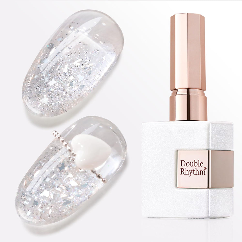 Double Rhythm front bottle showing reflective glitter and clear gel finish benefits
