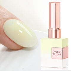 Double Rhythm front bottle showing pale yellow gel and clear label for easy identification