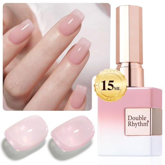 Double Rhythm bottle front label showing baby pink shade and brand benefit