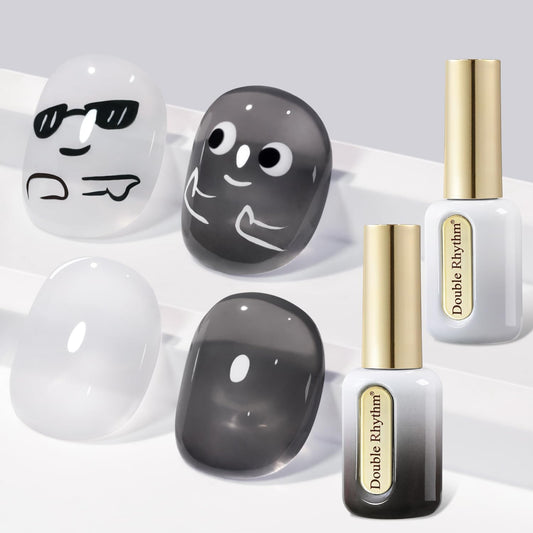 Double Rhythm front packaging showing both black and white bottles with glossy benefit