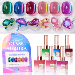 Double Rhythm front packaging showing six matching green cat eye bottles and benefits