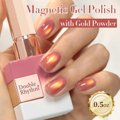 Double Rhythm magnet held over nail creating cat eye stripe for dramatic effect benefit