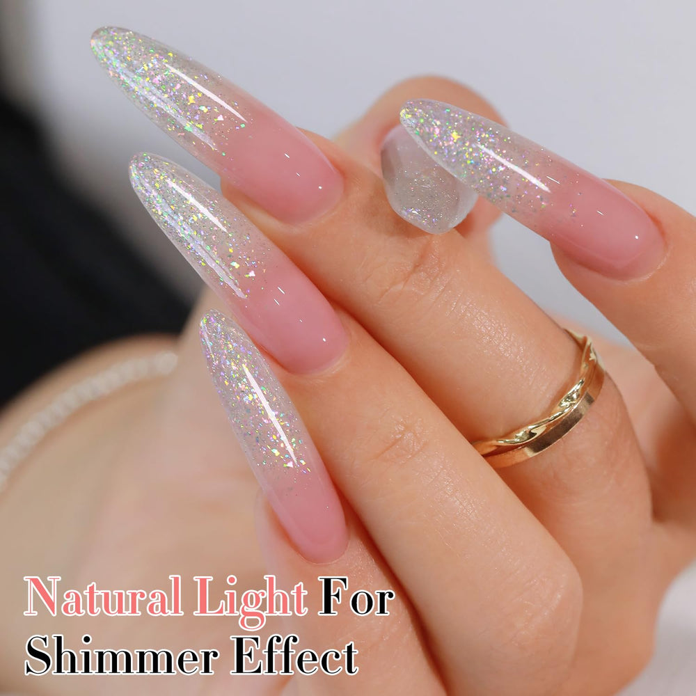 Double Rhythm brush stroke on nail showing easy application and even holographic coverage