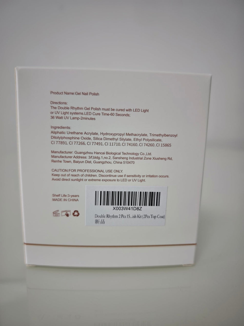 Ingredient label detail from Double Rhythm bottle showing toxin-free formulation benefit