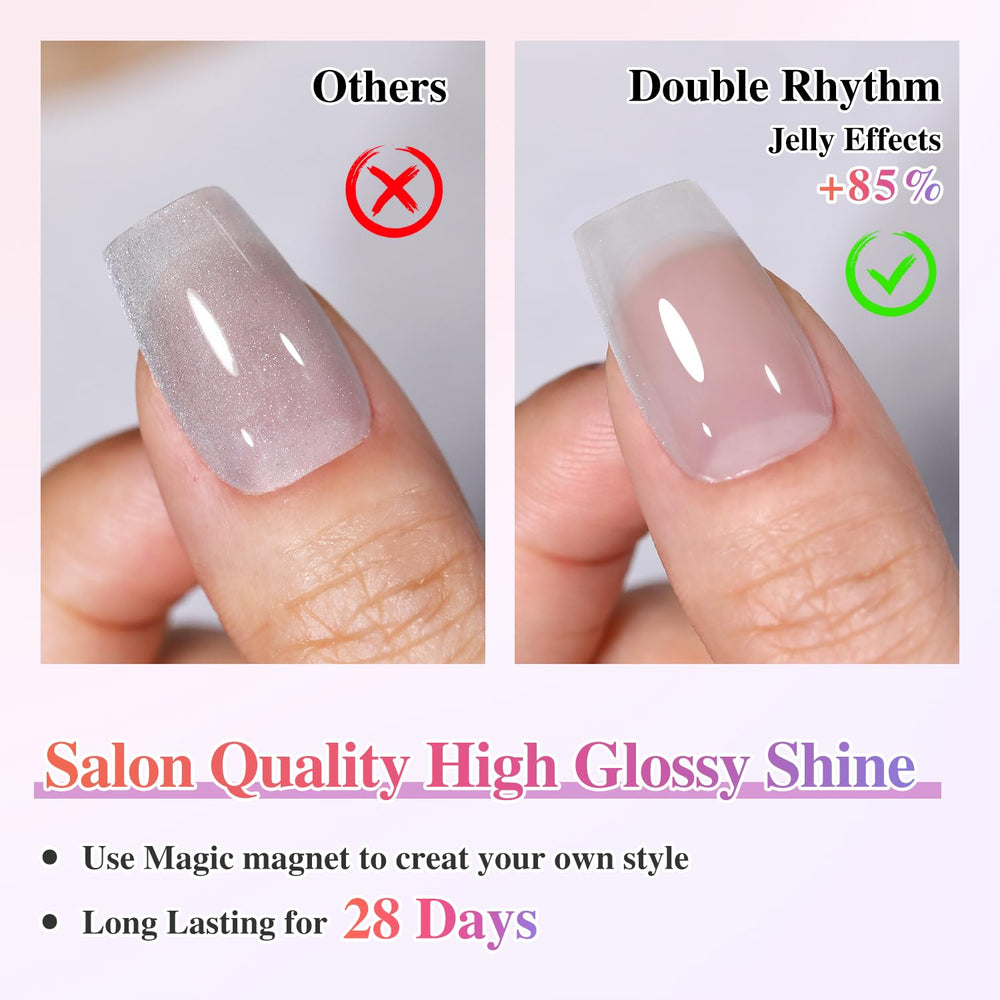 Double Rhythm on finished manicure hands showing salon-quality cat-eye shimmer benefit