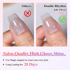 Double Rhythm on finished manicure hands showing salon-quality cat-eye shimmer benefit