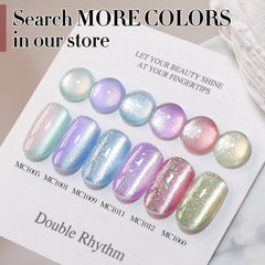 Double Rhythm magnet effect closeup displaying cat-eye shimmer and clear dimensional control benefit