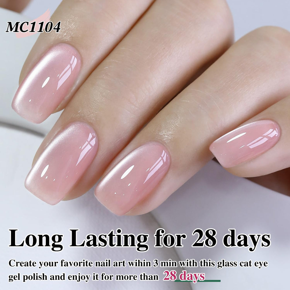 Double Rhythm magnet held over wet nail showing cat eye line for striking effect