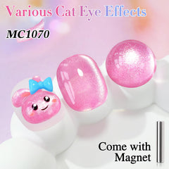 Double Rhythm polish magnetizing on nail, demonstrating cat-eye shimmer for striking manicure