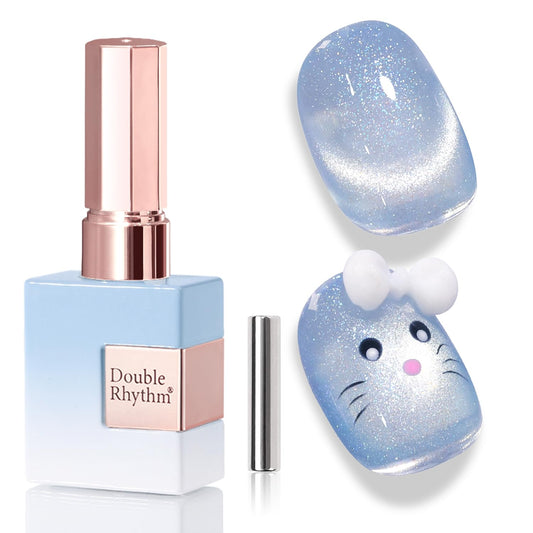 Double Rhythm mermaid blue bottle front view showing holographic shimmer benefit
