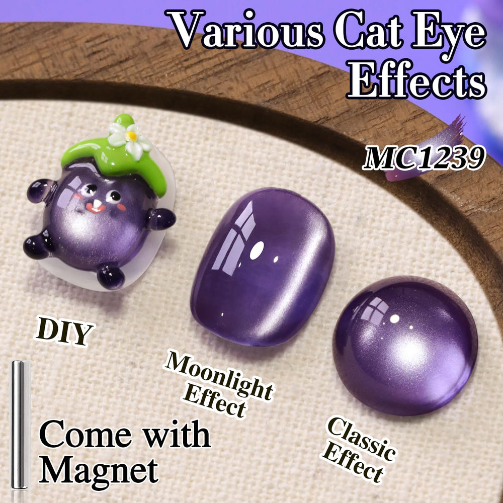 Double Rhythm magnet held over wet polish creating cat-eye stripe for instant effect