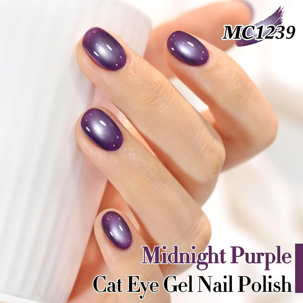 Double Rhythm swatch on nail tip showing translucent holographic purple shimmer benefit